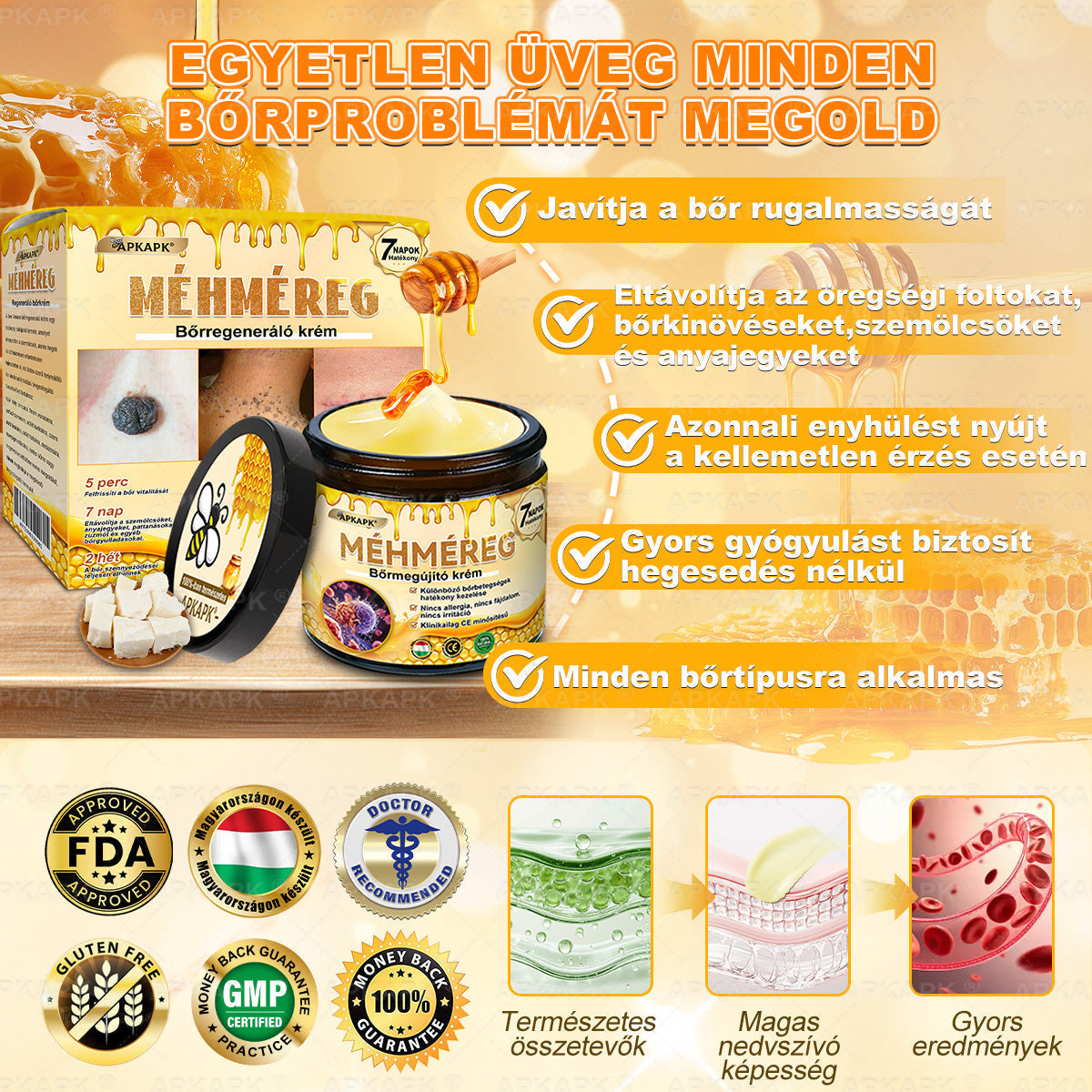 🍯 𝖠𝖯𝖪𝖠𝖯𝖪® Méhméreg Bőr Helyreállító Krém 🔥 Magyar fejlesztés, magyarországi gyártás és szállítás