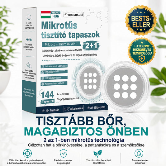 PURESHADE® 2 az 1-ben mikrotűs és hidrokolloid tapasz🍀 | Kiálló anyajegyek, aknék, lapos szemölcsök és bőrnövedékek eltávolítására | Segít csökkenteni a ráncokat, hegeket és bőrhibákat | Láthatatlan tapasz az arcra és testre